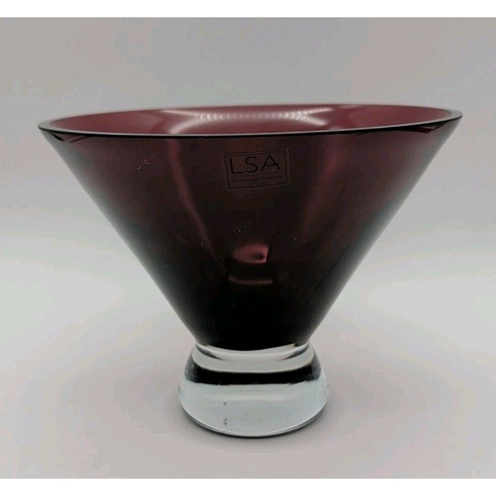 LSA INTL POLAND Hand Blown Amethyst Purple Glass Compote Bowl Pedestal Vase